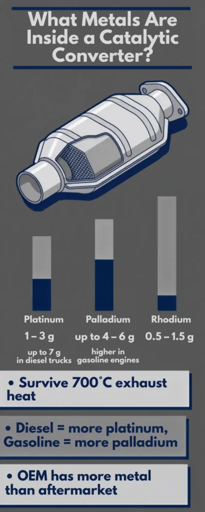 Metals inside the catalytic Converter. How much Platinum is in a catalytic Converter.