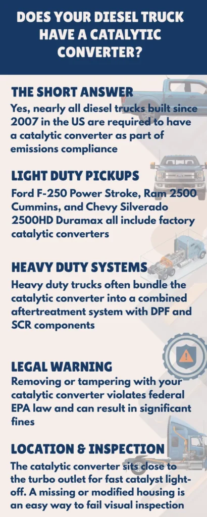Do Diesel Engines Have Catalytic Converters? A detailed answer in the form of an infographic to the frequently asked question of whether the Diesel Truck has a Catalytic Converter or not?
