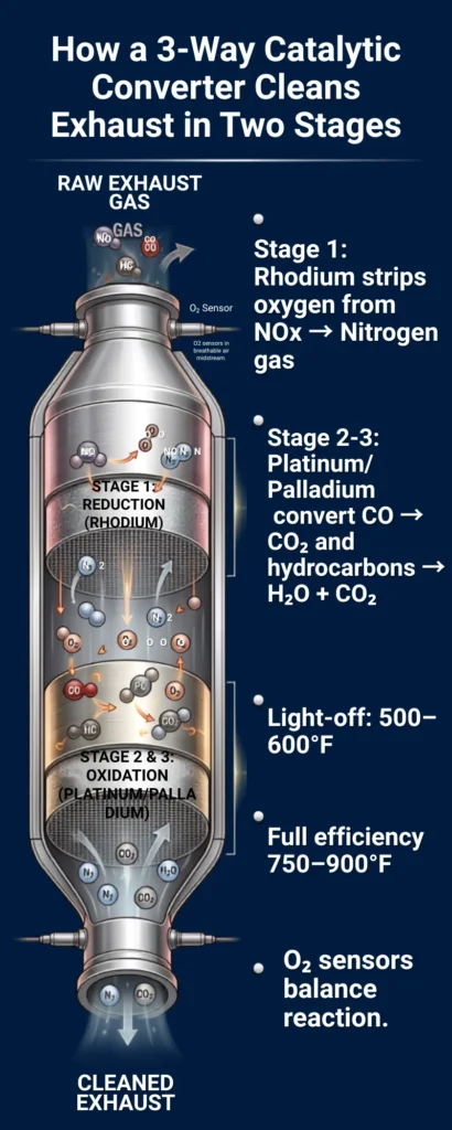 3 Way Catalytic Converter Stages to Clean Exhaust