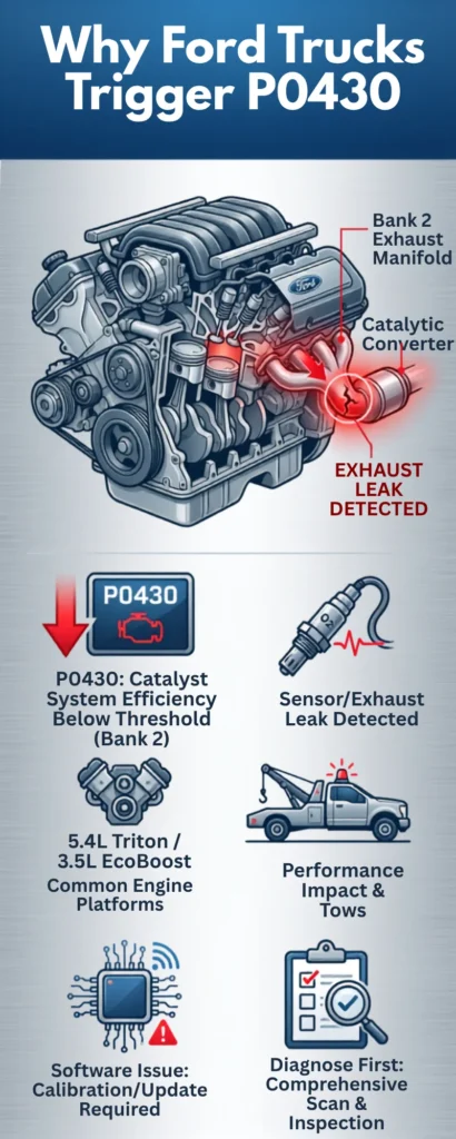 Infographic p0430 code on a ford f150 Trigger Causes